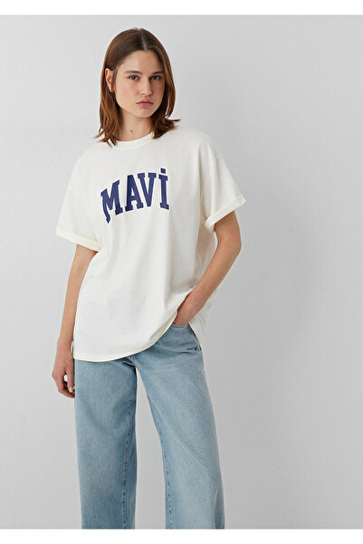 Mavi Logo Printed Ecru T-Shirt Oversize / Wide Cut 1600843-82127