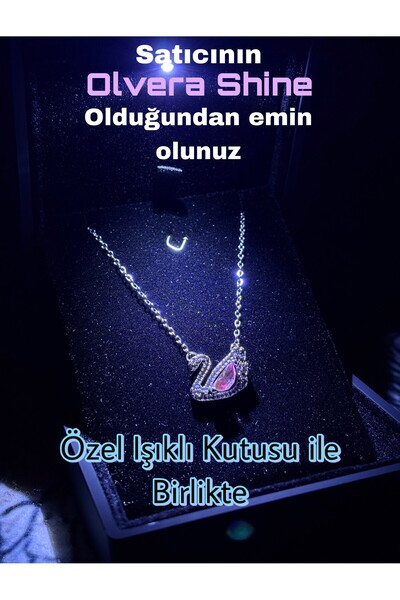 olvera shine Işıklı Hediye Kutusunda Çelik Kolye Silver Zirkon Taşlı