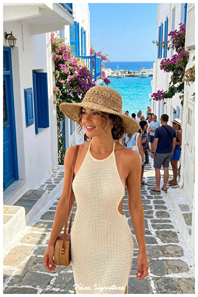 PIECE SIGNATURE 100% Paper, Hand Knitted, Straw Hat for Women (Size 57-58) (T...