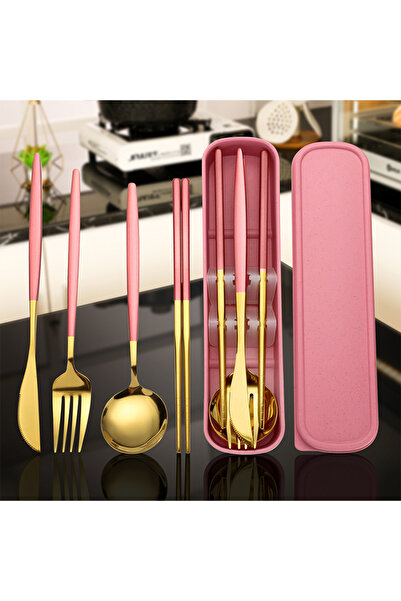 Choice4 pink gold Stainless Stee Cutlery Set With Storage Box Portable Reusab...