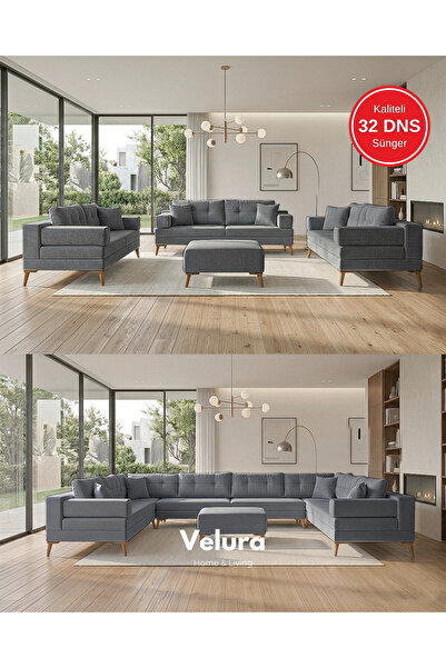 Velura Home & Living Zeri 3+3+3 Yataklı Puzzle Modüler U Köşe Koltuk Takımı &...