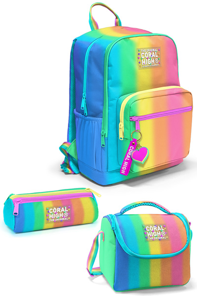Coral High طقم حقائب مدرسية مخططة ملونة مكونة من 3 قطع SET0123673