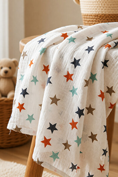 MORE HOME Muslin Cloth 90X90 cm 100% Cotton Star Patterned