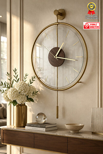 Wallover Design Messina Luxry Orta Boy Kırılmaz Camlı Sessiz Metal Duvar Saat...