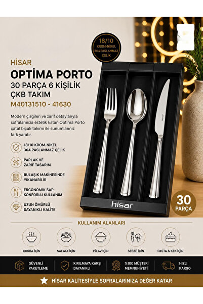 ŞİRİN VALENT HOME Hi̇sar Opti̇ma Porto 30 Piece Fork Spoon Knife Set