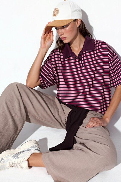 Hiccup Tricou Polo cu Croială Oversize în Dungi