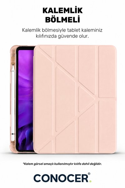 CONOCER iPad Air 4/5/6/7/8. Nesil 10.9/11 (M2/M3/M4/2020/2022) & iPad Pro 11 1/2/3/4. Nesil Kalem Bölmeli Uyku Modlu Standlı Kılıf Renkli Arka Kapak