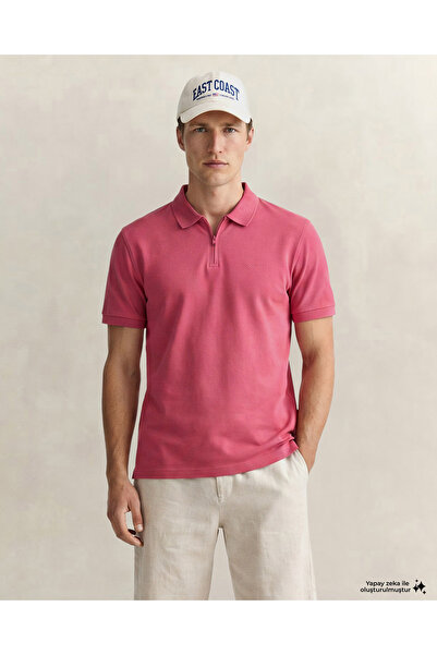 Gant Men's Red Regular Fit Half Zip Polo Collar T-Shirt