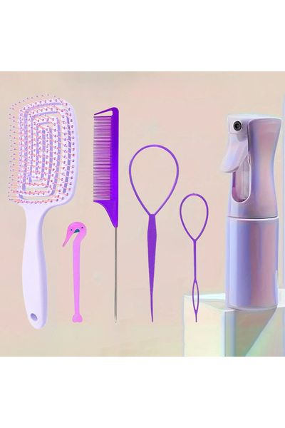 Choice Purple 6pcs 5/6 Pcs Comb Set Detangling Hair Brush Curly Hair Curved R...