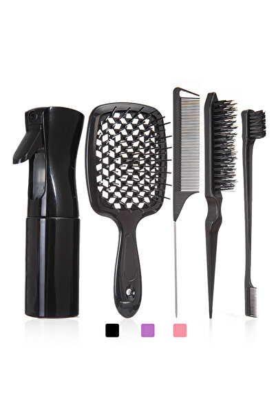 Choice Black set 5/6 Pcs Comb Set Detangling Hair Brush Curly Hair Curved Rat...