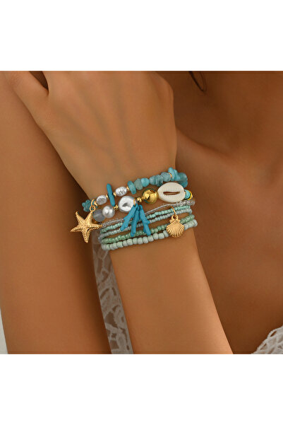 choice2 Blue Bohemian Style Handmade Beaded Women's Bracelet, Rice Bead Starf...