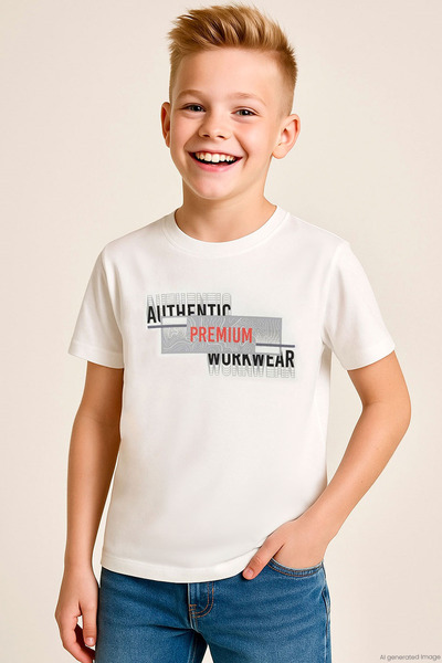 Breeze Boy's T-Shirt Reflection Effect Text Printed 8-14 Years Old, Ecru