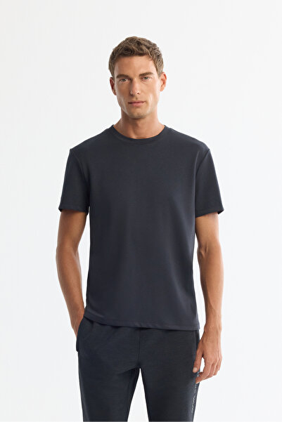 Avva Men's Anthracite Crew Neck Printed Elastane Regular Fit T-Shirt A42Y1017