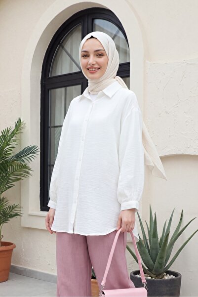 Modamorfo Oval Cut Buttoned Muslin Shirt -Ecru