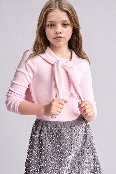 DeFacto Slim Fit Crew Neck Ribbed Long Sleeve Light Pink T-Shirt Girls G0867A...