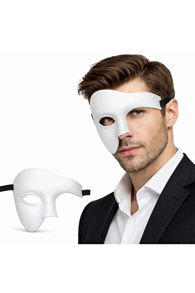 Go İthalat White Half Male Mask – Phantom Party &amp; Amp;Amp; Ball Mask (5263)