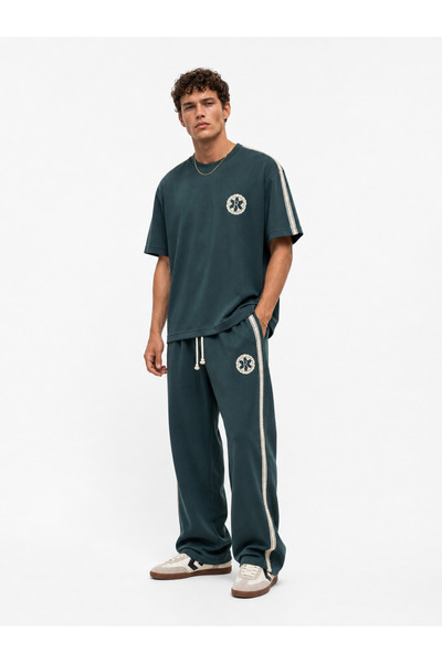 Respire Men's R Embroidered Stripe Detailed Regular Fit Tracksuit Set Petrol