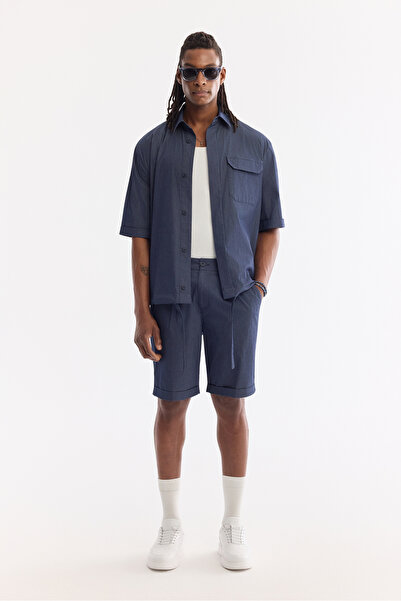 Avva Men's Indigo Elastic Waist Cotton Relaxed Fit Shorts A61Y3717