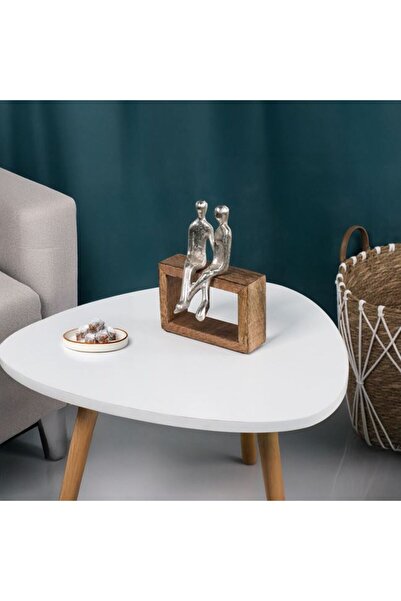 BAMI NETWORK Decoratiune masa cu banca lemn si figurina cuplu 15.5x11x21cm