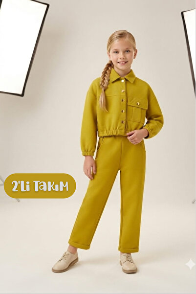 Hilal Akıncı Kids Girl's Gold Button Detailed Double Fabric Long Sleeve Blous...