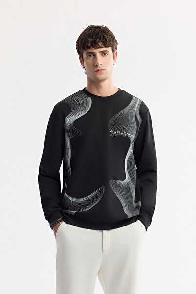 Avva Men's Black Crew Neck Bi-Stretch Interlock Regular Fit Sweatshirt A51Y1221