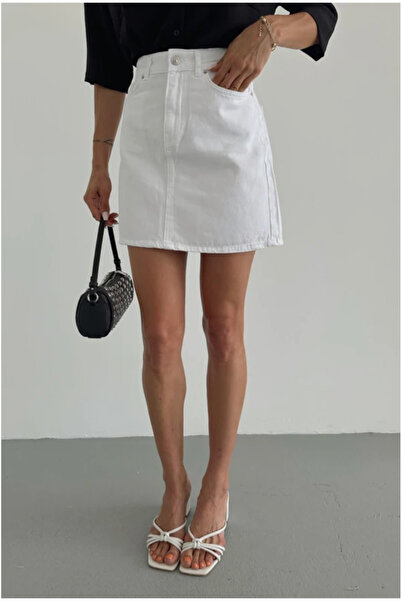 Perryes Women's Washable Jean Mini Skirt White