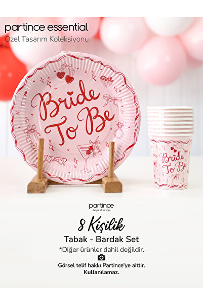 partince Bride To Be Tabak Bardak Set 8 Kişilik Kullan At Karton Tabak Bardak...