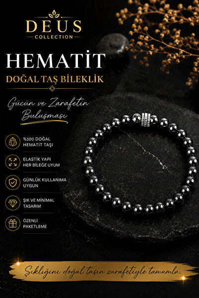 Hematit Doğal Taş Bileklik 8 mm Elastik Kadın & Erkek & Unisex Doğal Taş Bileklik Şık Tasarım
