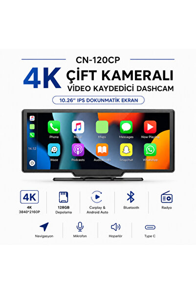 Cenova CN-120CP 4K Çift Kameralı Video Kaydedici Dashcam | 10.26" IPS Dokunma...