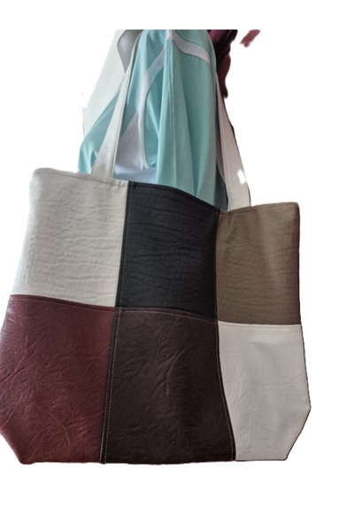 Makyajistanbul EL ÇANTASI BEJ-YEŞİL PATCHWORK