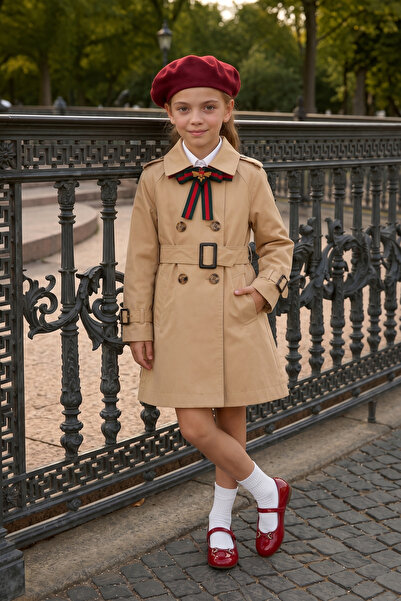 HÇ Hülya Çelik KİDSWEAR 2018 Girl's Trench Coat Beige Trench Coat