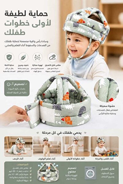 Generic قبعة حماية رأس الطفل 360 درجة °   وسادة أمان مضادة للسقوط، ناعمة وقاب...
