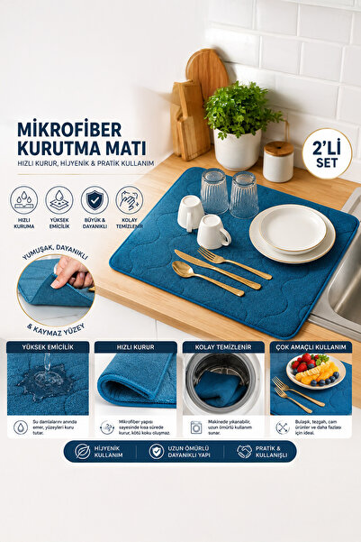 Porsima 3139-2 2li Mikrofiber Bulaşık Kurulama Matı Kurutma Örtüsü Tezgah Üst...
