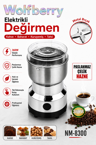 Wolfberry Elektrikli Paslanmaz 4 Bıçaklı Çelik Kahve Baharat Prinç Öğütücü Ma...