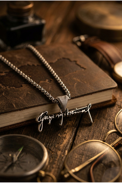 Begondio Gazi Mustafa Kemal Written Handcrafted Stainless Steel Chain Men's N...
