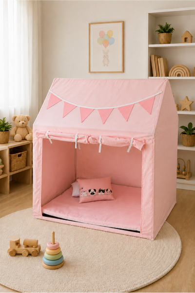 YHH Kids CasaMio Işıklı Oyun Evi Çocuk Oyun Çadırı Minder ve Yastıklı Pembe