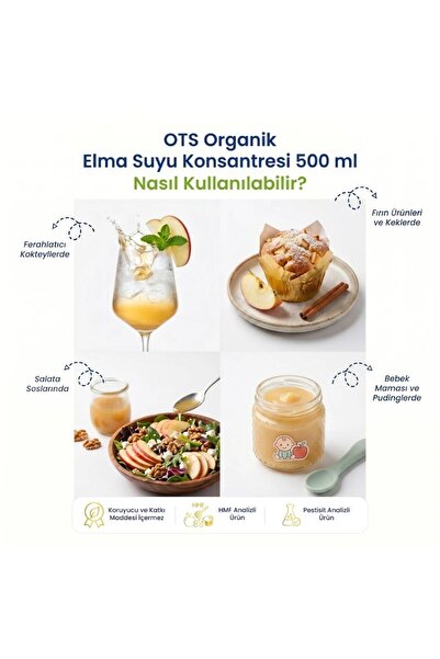 OTS Organik Elma Suyu Konsantresi 500 ml (Organik Sertifikalı, Pestisit Analizli)