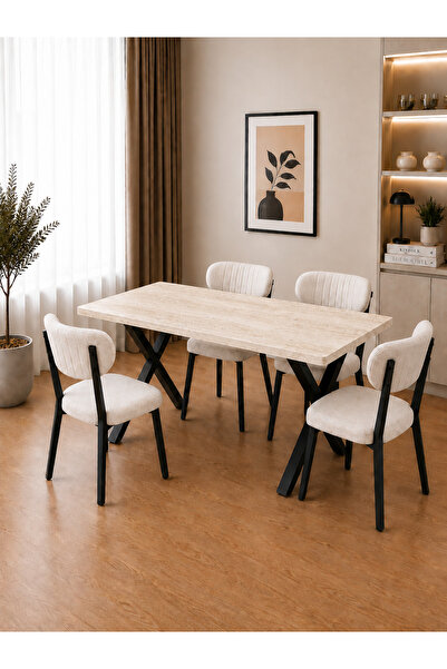 BAMBEDS MOBİLYA 70x110 Yemek Masası Mutfak Masası 4 Kişilik Masa Sandalye Tak...