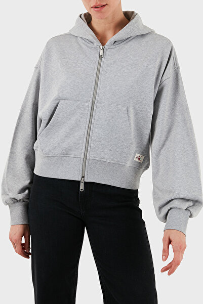 Calvin Klein A- FRENCH TERRY BADGE LOGO FZ HO Kadın Gri Sweatshirt LV047C216G...
