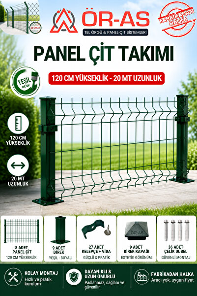 ÖR-AS TEL ÖRGÜ & PANEL ÇİT SİSTEMLERİ 120'lik Panel Çit Takım 20 mt + 1 Direk...