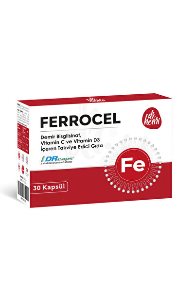 Dr.Henri Ferrocel – Demir Bisglisinat, Vitamin D3 ve Vitamin C 30 Kapsül