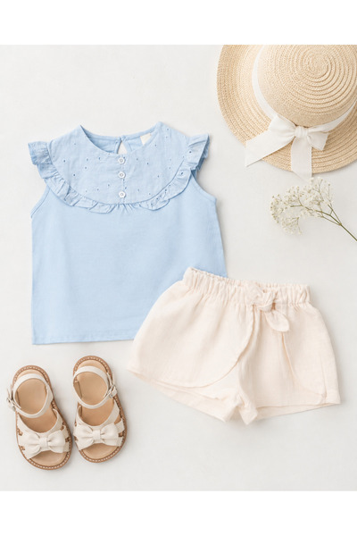 Mutlu Kids Zero Sleeve T-Shirt and Shorts Girl's Set