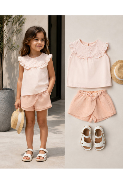 Mutlu Kids Zero Sleeve T-Shirt and Shorts Girl's Set