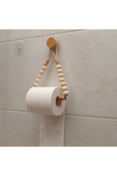 Choice 1 No-Drill Toilet Paper Holder with Rustic-Style Hemp Rope and Wooden ...