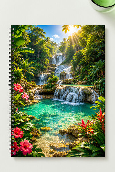 BLACKONECLASS Tropical and Turquoise Waterfall Themed A5 Metal Spiral Unlined...