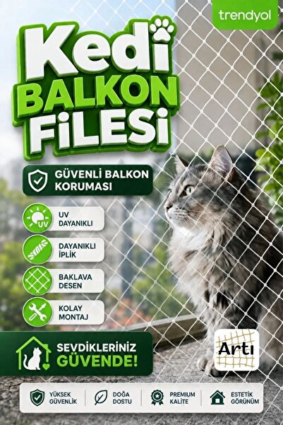 Artı Balkon Filesi 2,5x10 Mt Kedi Balkon Filesi Balkon Kuş Filesi Balkon Güve...