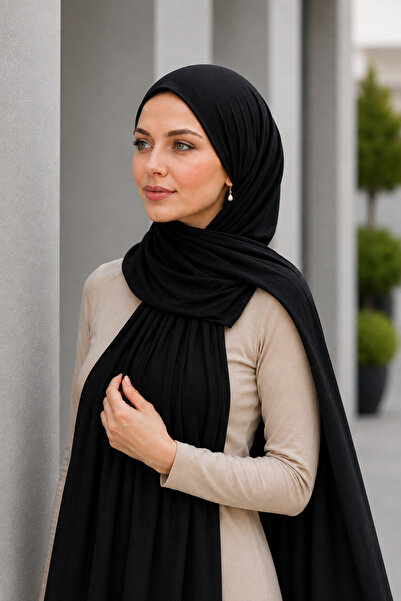 Merve Nayir Modest Clothing Combed Cotton Shawl Jersey Lycra Shawl Hijab Black