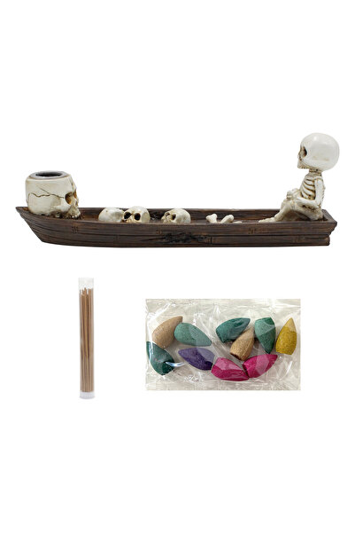 Choice Multi-Colored 3-Piece Set of Skull-Shaped Resin Incense Boats, Hallowe...