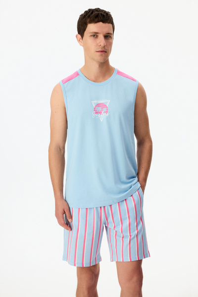Penti Erkek Surfer Geometrik Desenli Şort Pijama Takımı
