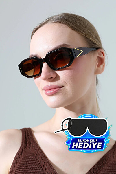 MİLANO KORS Women's Brown Frame Brown Glass Gold Handle Detailed Sunglasses